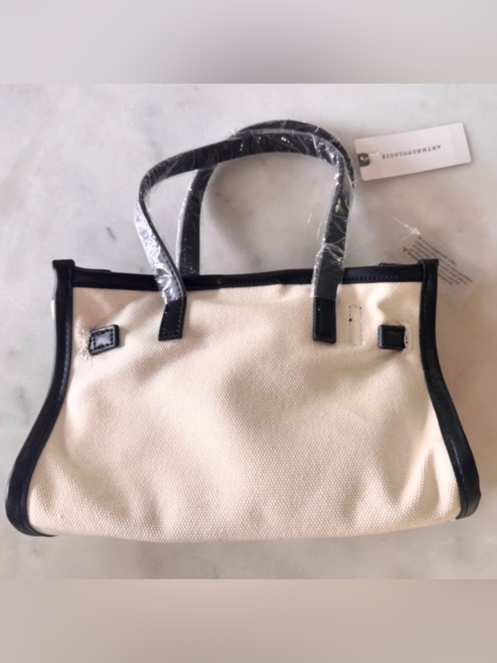 NWT Anthropologie Faux Leather Trim Belted Canvas Mini Tote - Picture 5 of 7